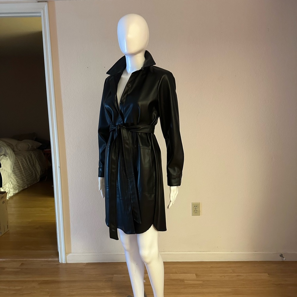 LOFT Black Leather Belted Jacket